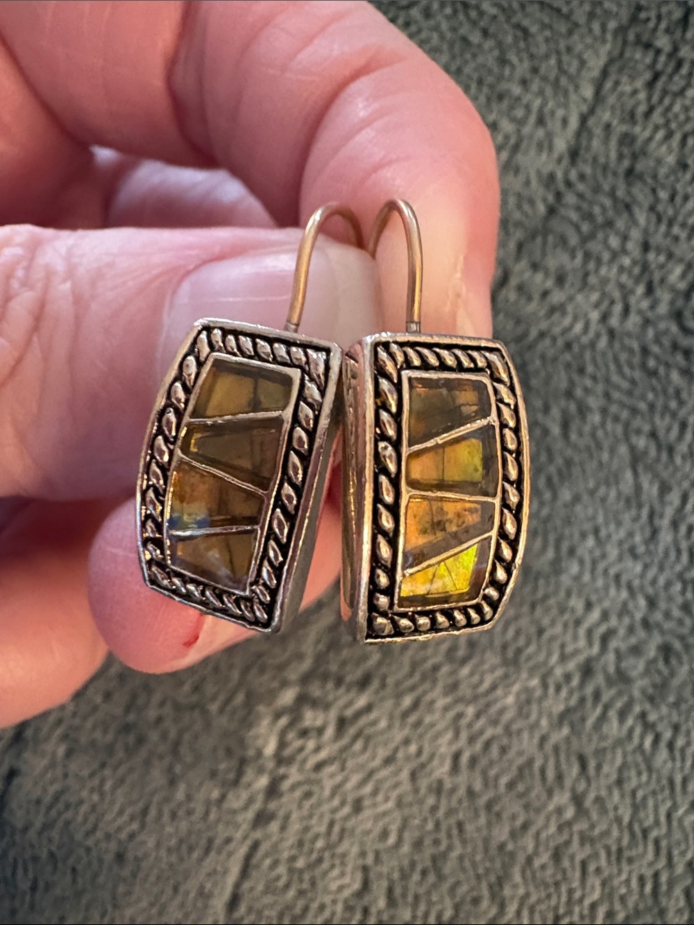 Monet Yellow Opal Inlay Rope-Edge Drop Earrings